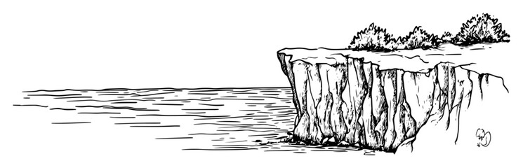 sea cliff with trees and ocean in coastal sketch style © Kaz