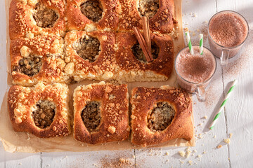 Homemade apple yeast cake as traditional dessert.