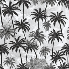 Monochromatic Palm Tree Seamless Pattern Tropical Black and White Illustration