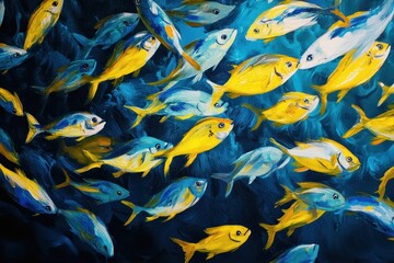 Vibrant school of fish in deep blue water