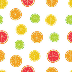 Obraz premium Seamless Hand Drawn Sliced Grapefruit Orange Lemon and Lime Pattern Design White Background