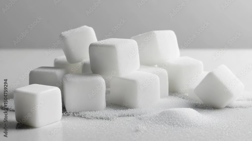Poster a pile of sugar cubes on a table