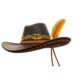 Traditional Sertanejo Leather Hat with Feather and Ornate Details