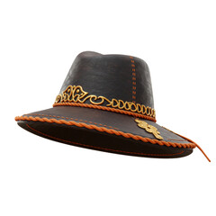 Traditional Sertanejo Leather Hat with Feather and Ornate Details