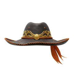 Traditional Sertanejo Leather Hat with Feather and Ornate Details