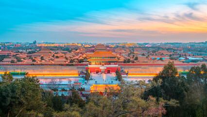 Sunset View of the Forbidden City in Beijing, China