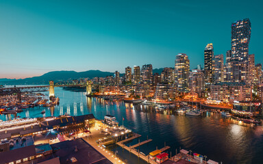 Vancouver Downtown Skyline and Harbor at Dusk, Canada