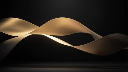 Abstract Gold Ribbon Waves on Black Background Elegant Minimalist Design - Powered by Adobe
