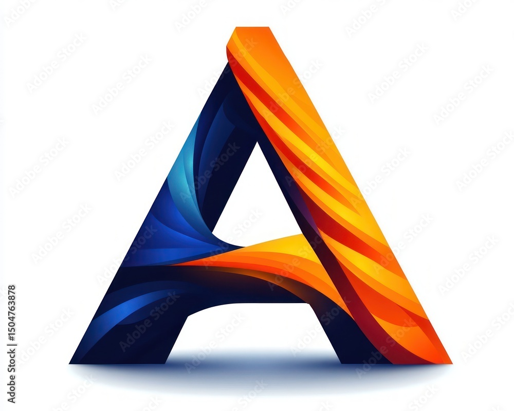 Poster three-dimensional stylized letter a with flowing orange and blue gradient waves creating a dynamic a