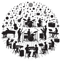 silhouette vector of people playing music