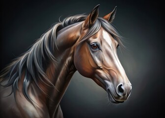 Obraz premium A realistic illustration of a horse's head with a subtle mane and whiskers on a dark gray background