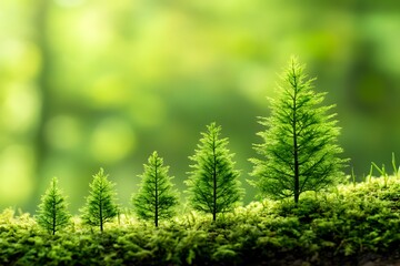 Growth, Sustainability, and Environmental Conservation Small Trees Growing in Moss
