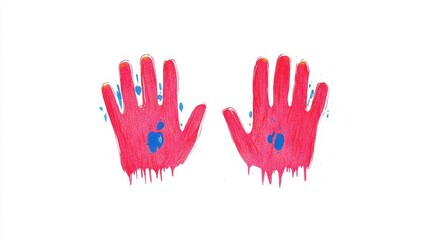Obraz premium Colorful abstract handprints with vibrant paint art. Playful messy hands. Creativity and art, vibrant impression, abstract design, colorful expression, playful marks, isolated on white background,
