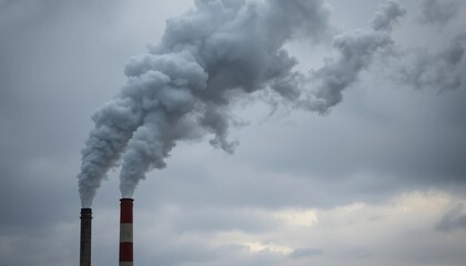 Dark plume of industrial smoke billowing from factory chimney against overcast sky,  sky,  energy