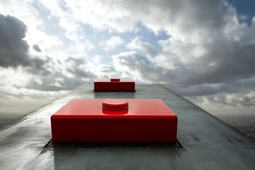 Elevated Perspective Red Blocks Under a Dramatic Sky