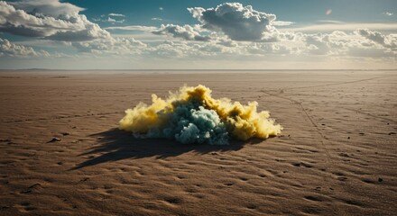 a yellow explosion of smoke on the beach