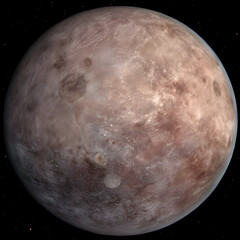 Naklejka premium The reddish-brown surface of the dwarf planet Makemake in deep space.