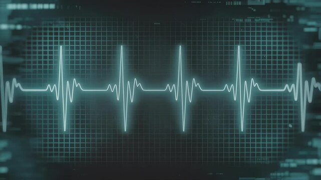 Electrocardiogram monitor displays a normal sinus rhythm, indicating a healthy heartbeat, with data visualized as a pulsating line against a dark, gridded background