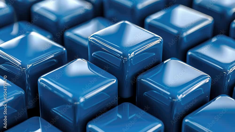Poster abstract blue cubes: a vibrant and visually engaging 3d render showcases a cluster of glossy blue cu
