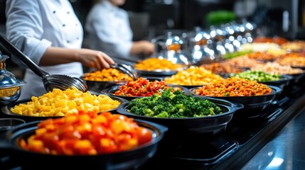 Obraz premium Colorful Array of Fresh Vegetables and Fruits in Chef's Kitchen