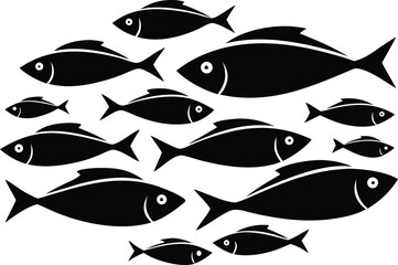 Obraz premium A monochrome illustration of a school of fish swimming together in a circular formation on white