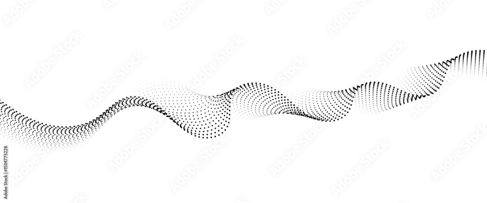 Poster flowing dot wave halftone gradient pattern on transparent background