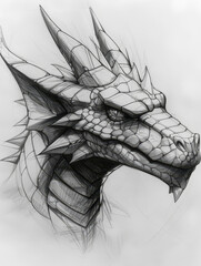 Detailed Pencil Sketch of Dragon Head

