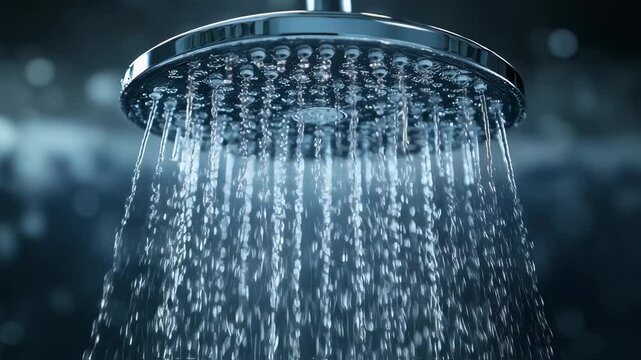 Modern Shower Head with Flowing Water in a Spa Like Bathroom Setting