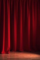 Deep red curtain sweeps back, showcasing bare stage, opera, theatre, empty