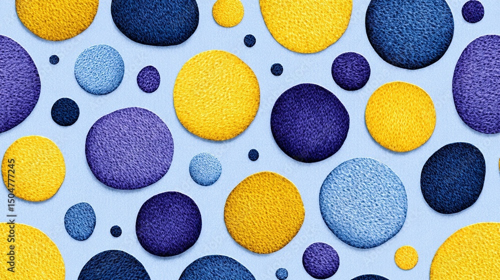 Poster colorful textured circles create a playful pattern.