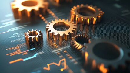 ROI calculation, gears and charts interlocked, 3D illustration.