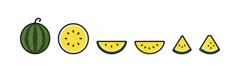 Set of fruits. Summer fruit collection. Fruits watermelon. Vegetarian and ecology food. Vector illustration.