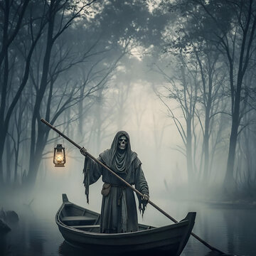 Charon the Ferryman &ndash; Realistic Scene on the River Styx