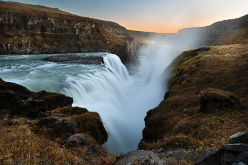 Majestic Waterfall in Iceland at Dawn