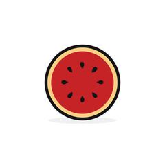 Round watermelon slice icon. Fresh, juicy, and sweet fruit vector with transparent background.