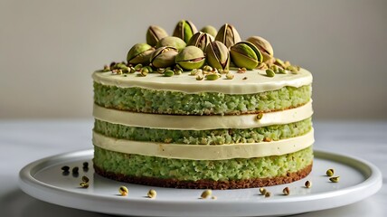 Delightful Pistachio Cake Layers a tempting dessert showcasing vibrant green pistachio cake layers creamy frosting and whole pistachios perfect for celebrations birthdays or special occasions sweet tr