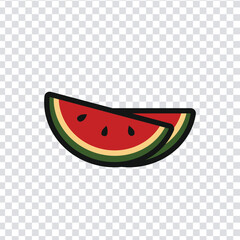 Two half-moon watermelon slices. Fresh, juicy, and healthy fruit vector with transparent background.