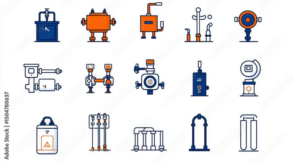 Poster diverse set of stylized icons representing various robotic and technological elements showcasing a f