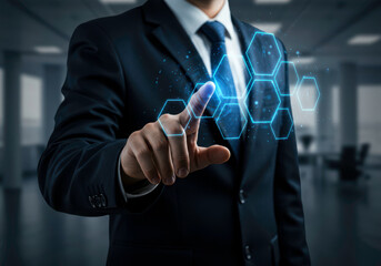 Businessman touching digital interface technology innovation futuristic concept design