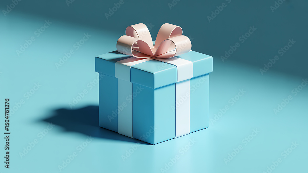 Poster stylized gift box in light blue tones sitting on a solid background with seamless gradient and soft 