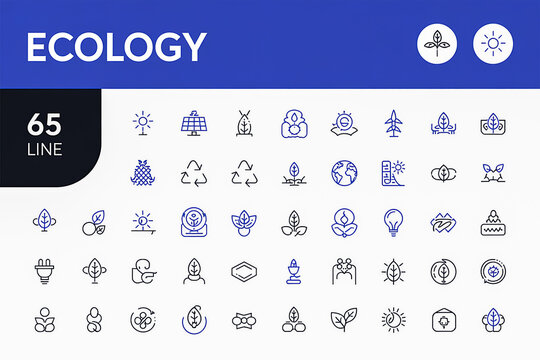65 Ecology Icons Set – Green, Eco, Renewable, Nature, Recycle