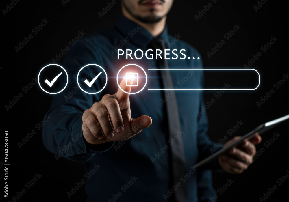 Poster progress management checklist task completion workflow progress bar business strategy success plan t