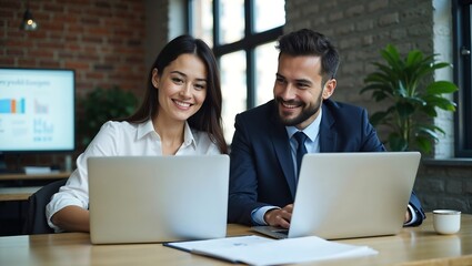 Business team of two executives working together using laptop in office,web,working,woman