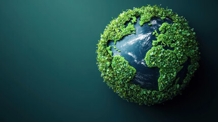 Fototapeta premium A minimalist earth outline with greenery growing from continents, symbolizing environmental care and nature beauty in peaceful setting