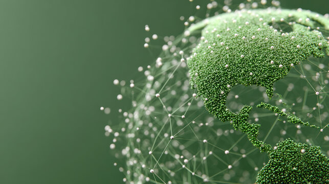 A minimalist globe with interconnected dots and green energy symbols representing esg and social impact theme in modern concept