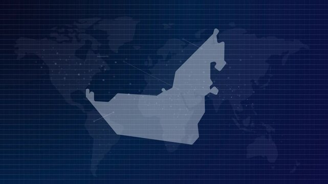 UAE map futuristic United Arab Emirates country shape connected global map with blue gradient background