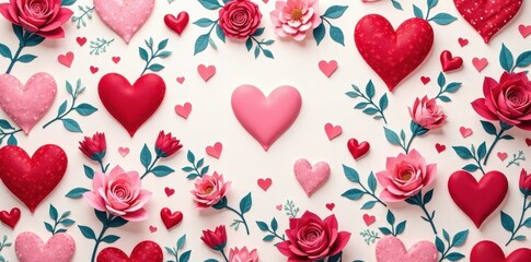 Vibrant floral hearts pattern, Valentine's Day gift wrap , blossom, love