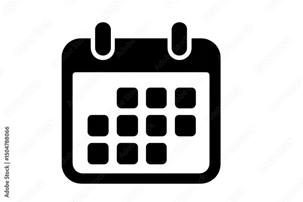 Poster simple black calendar icon representing days, weeks, and months on a transparent background, ideal f