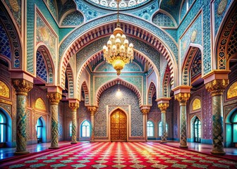 Fototapeta premium Elegant Islamic Architecture Interior Design - Ornate Details, Minimalist AI Photography