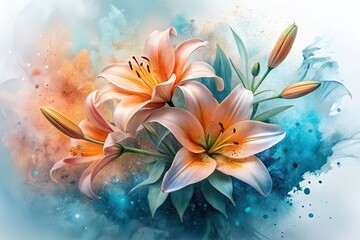 Fototapeta premium Ethereal Lilies in Watercolor Splash - Long Exposure